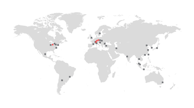 World map with all ibg partners and locations